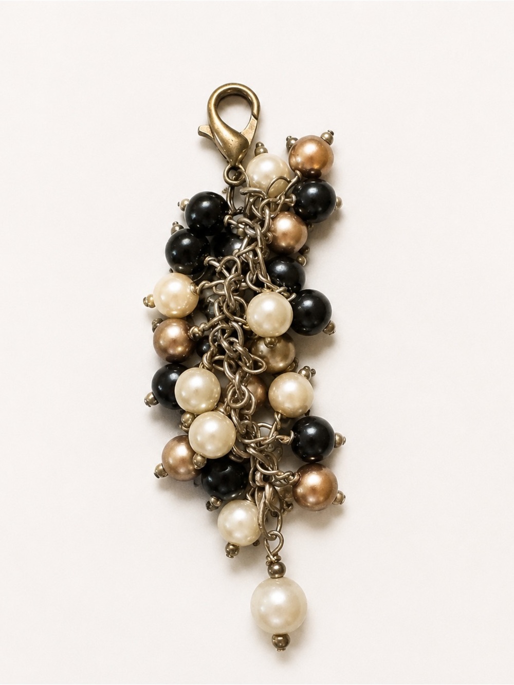 Faux Pearl Cluster Bag Charm – Black, Ivory & Bronze